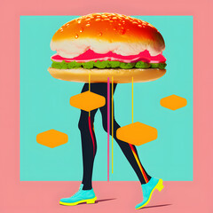 Junk food personified, the walking burger, you are what you eat, healthy eating concept