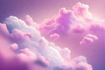 Background of fluffy baby pink and blue pastel cotton candy clouds in the sky. Generative AI  