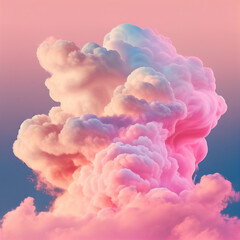 Background of fluffy baby pink and blue pastel cotton candy clouds in the sky. Generative AI  