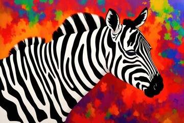 Fototapeta na wymiar Modern colored zebra digital drawing. Colorful magic zebra horse, cartoon style painting. Generative ai art illustration