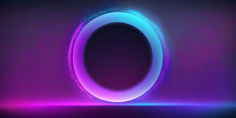 Abstract 3d banner background with neon circle, blue and pink colors. With empty space for copy text, use for header or webdesign.