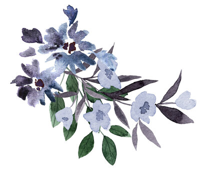 A mystical watercolor bouquet in a mix of deep and muted purples