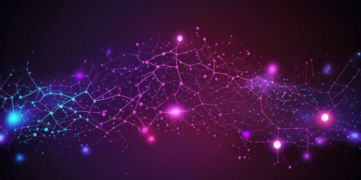 Pink Blue Purple Modern Wallpaper. Network Scientific Banner. Neon Light Glow Particles. Big Data Artificial Intelligence Internet Technology Background. Background Design.