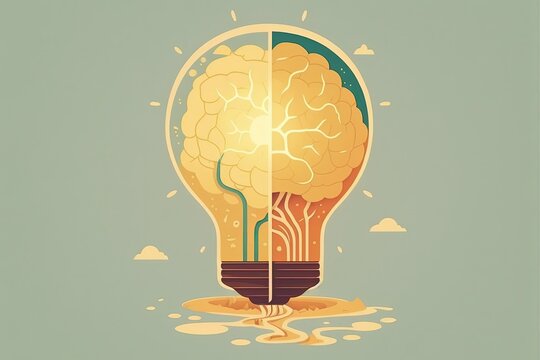 Illustration of light bulb with brain, ideas and creativity concept, background. Generative AI	