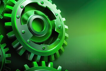 Green background illustration with gears, creativity concept. Generative AI