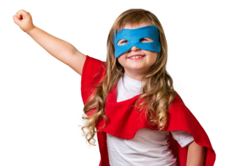 Little child Superhero. In mask and cloak