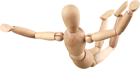 Wooden mannequin in a skydiving pose