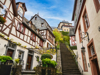 Beilstein village alley and traditional half timbered houses, Germany