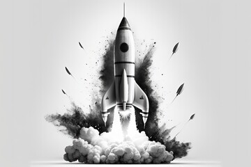 Rocket illustration, startup concept, white background. Generative AI