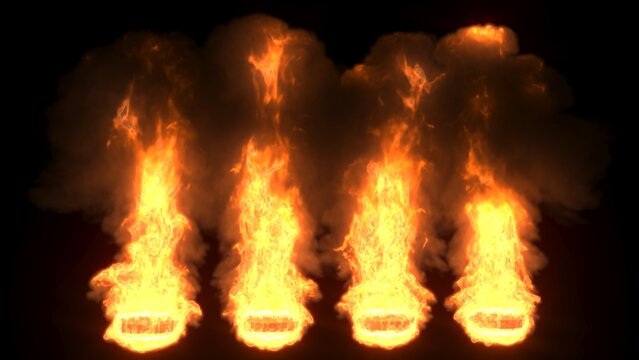 3d rendering illustration Fire flames on black background for business finance or podium premium product