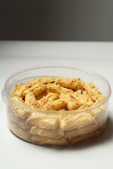 Kaasstengels Kastengel or kue keju are a Dutch cheese snack in the shape of sticks. Commonly found in Indonesia during Eid Al Fitr.