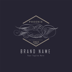 Phoenix bird outline luxury monogram hexagonal logo template design for brand or company
