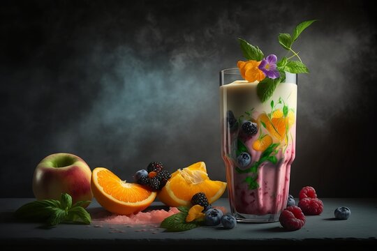 Minimalist and elegant healthy and delicious fruit smoothies. Generated by AI.
