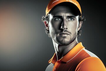 Headshot portrait of professional young man golf player. Generative AI with copy space