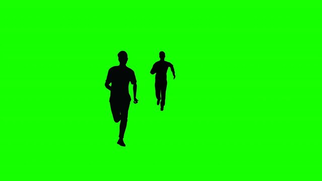Man chasing man silhouette green screen