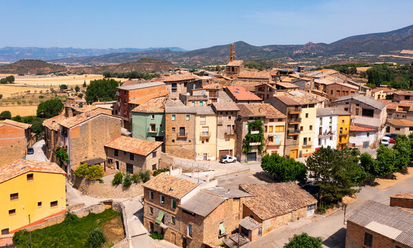 Bird's eye view of Figuerola d'Orcau, town in Isona i Conca Della, Catalonia, Spain.