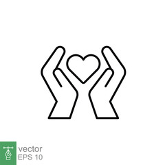Obraz premium Hand heart line icon. Simple outline style. Wellbeing, health care, support, life, save, love, give, charity concept. Vector illustration isolated on white background. EPS 10.