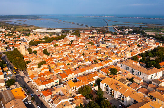 Aerial photo of Frontignan, southern France. View of Canal du Rhone a Sete and Ancien Canal de Soussuire.