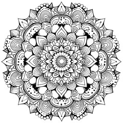 abstract black and white mandala pattern background for a coloring book.