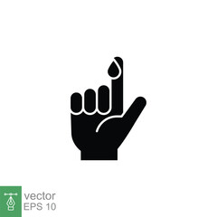 Blood on finger glyph icon. Vector people hand injured isolated symbol. Glucose, insulin test, diabetes concept. Simple solid style. Sign illustration on white background. EPS 10.