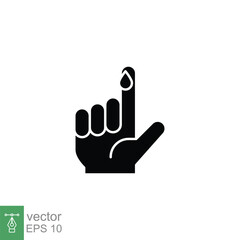 Blood on finger glyph icon. Vector people hand injured isolated symbol. Glucose, insulin test, diabetes concept. Simple solid style. Sign illustration on white background. EPS 10.