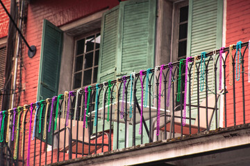 Building balcony in New Orleans Mardi Gras