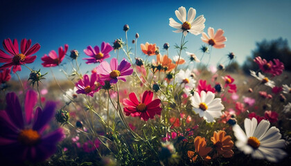 Fototapeta na wymiar spring flower meadow different colors in grass generative ai 