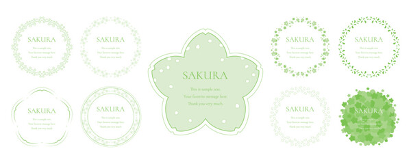 素材_フレームのセット_桜をモチーフにした春の飾り枠。シンプルで高級感のある囲みのデザイン。