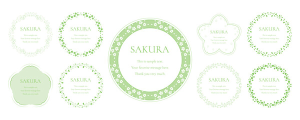 素材_フレームのセット_桜をモチーフにした春の飾り枠。シンプルで高級感のある囲みのデザイン。