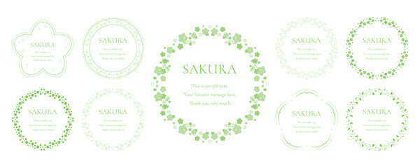 素材_フレームのセット_桜をモチーフにした春の飾り枠。シンプルで高級感のある囲みのデザイン。