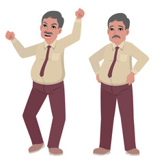 Old businessman standing poses difference emotion reaction