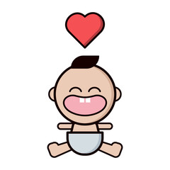 Cute baby with red heart on white background