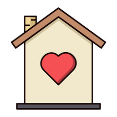 Bird house with red heart on white background