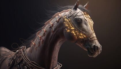 Fototapeta na wymiar futuristic cyborg horses alien skeleton created with generative ai technology