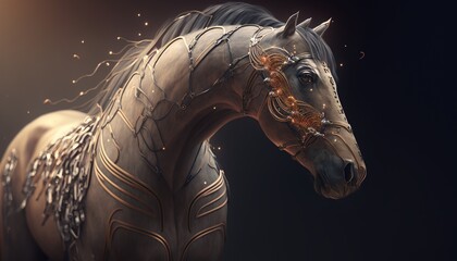 Fototapeta na wymiar futuristic cyborg horses alien skeleton created with generative ai technology
