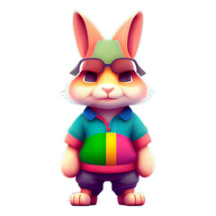 Fototapeta na wymiar illustration of a cute 3d bunny character in casual clothes, AI Generated