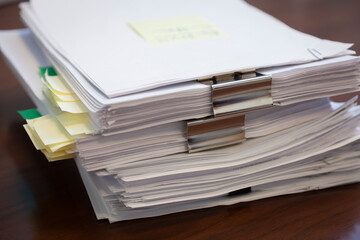 Pile of papers on a desk