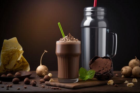 Delicious chocolate shakes for breakfast or snack. Chocolate drinks, minimalist and elegant. generated by AI.
