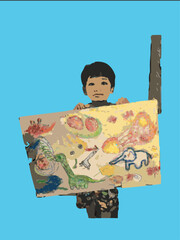 a kid painter art in watercolor style