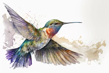 Meubelstickers Kolibrie Watercolor illustration with tropical hummingbird. High quality illustration. Generative AI.
