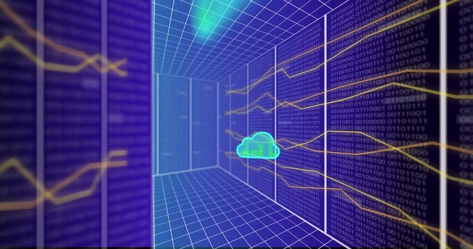 Animation of computer data processing and clouds