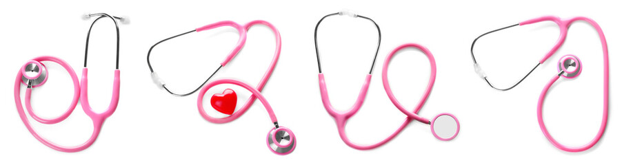 Set of stethoscopes on white background. Health care concept