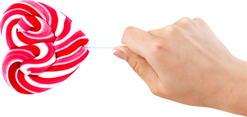 A Hand Holding A Heart Shaped Lollipop - Isolated