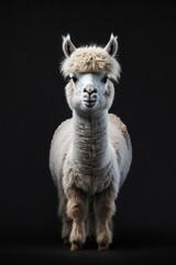 Fototapeta premium White alpaca on an isolated black background illustrated using generative Ai