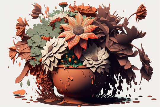 A terracotta pot overflowing with cascading flowers created with Generative AI technology