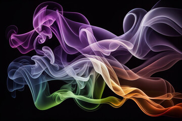 Fototapeta premium Abstract colorful smoke on black background. Generative AI illustration