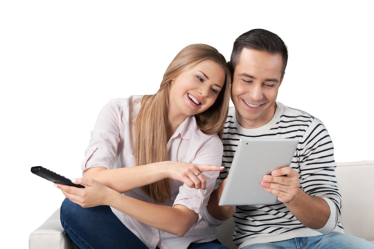 Happy Young couple with tablet pc - Powered by Adobe