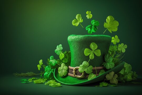 Happy st patricks day decoration concept made from shamrock, concept of Leprechauns and Four-Leaf Clovers, created with Generative AI technology