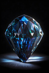 Blue sapphire shiny gem stone crystal isolated on black background