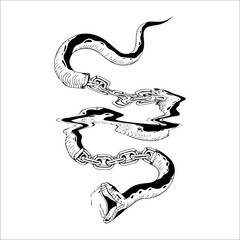 Naklejka premium vector illustration of snake with chain concept